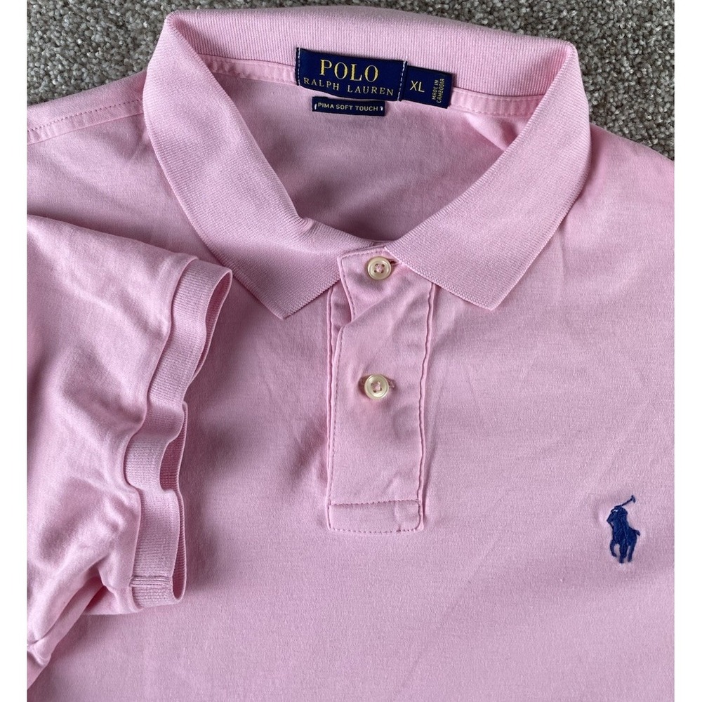 Polo Ralph Lauren Pima Soft Touch Polo Solid Pink Mens XL Blue Pony Preppy Work